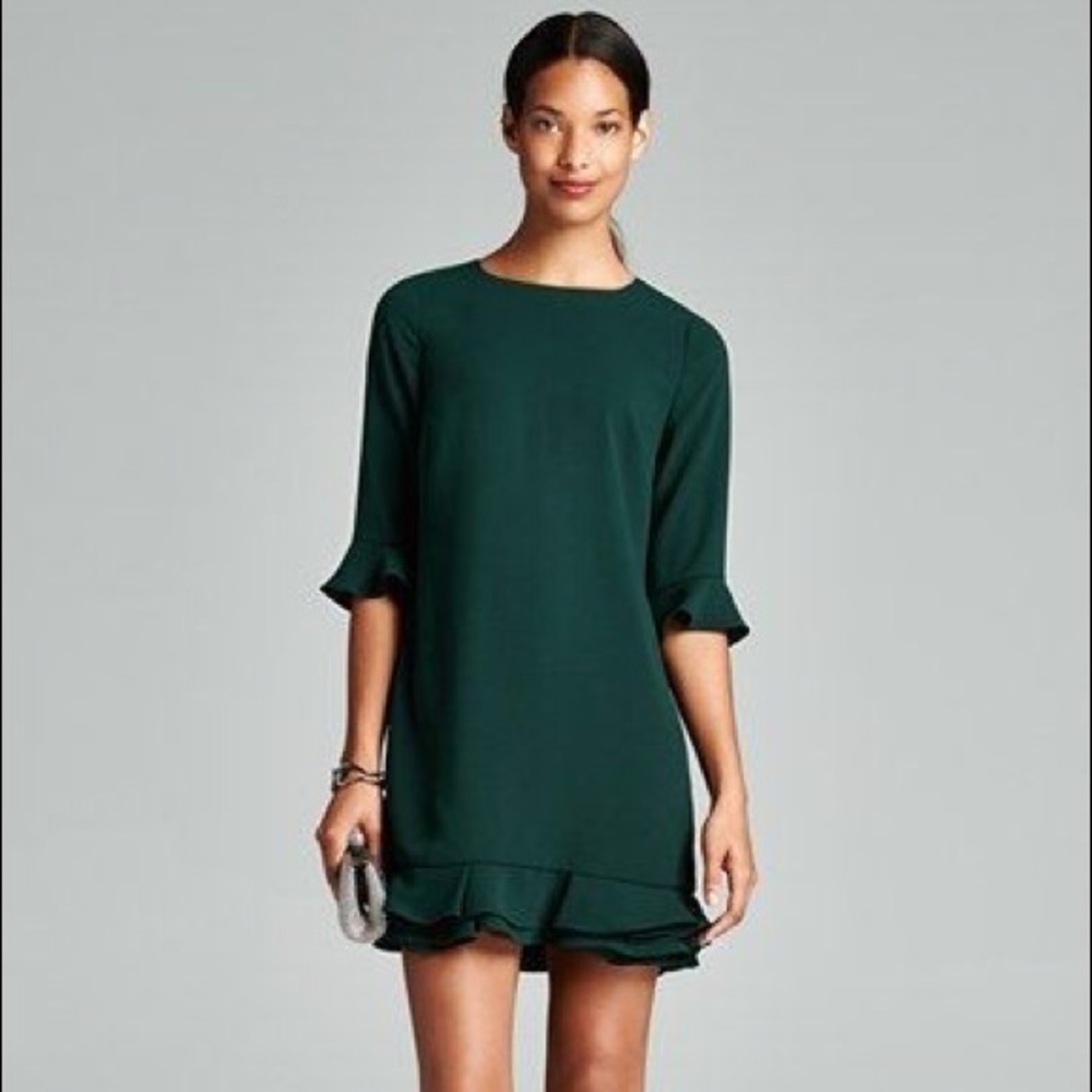 Cece Nordstrom Dress‎ Kate Green Size 8 Ruffle Hem Aline Crepe Holiday Party